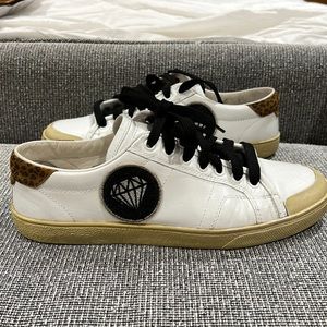 SAINT LAURENT - COURT CLASSIC DISTRESSED DIAMOND PATCH SNEAKERS